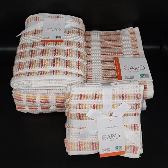 Caro Home 8pc Striped Autumnal Multicolor Cotton Towel Set 2 Bath 2‎ Hand 4 Tip - Picture 1 of 10